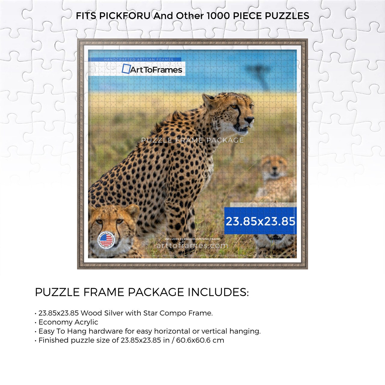 ArtToFrames 23.85x23.85 INCH / 60.6x60.6 CM Puzzle Frame for 1000 piece Puzzles.This 0.75 Inch Custom Wood Frame for Puzzles Comes with Economy Acrylic, Available in Multiple Colors
